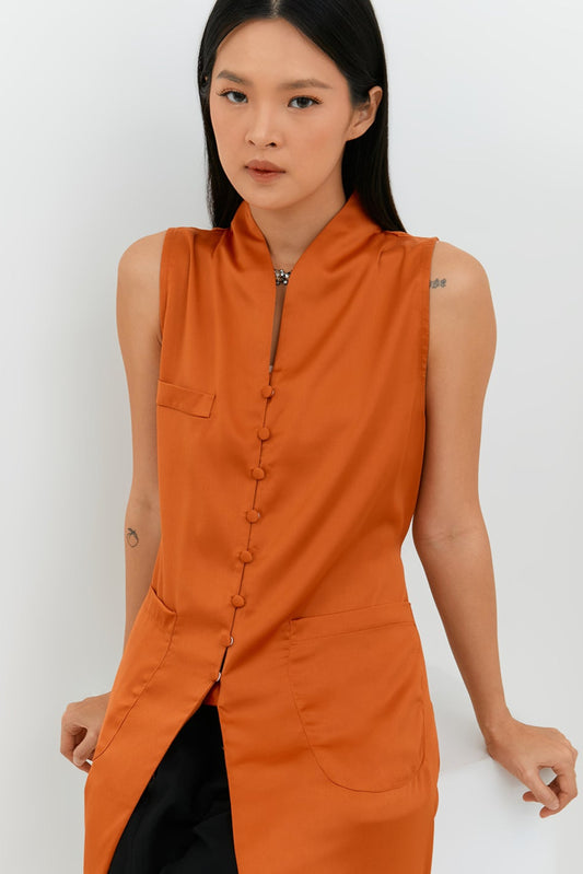 Orchid Long Vest | Burnt Orange